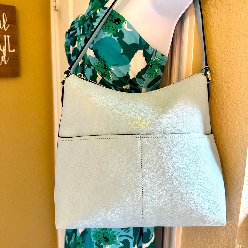 Kate Spade Blue Pebbled Leather Bailey Shoulder Bag—color: Frosty Sky